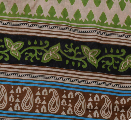 Sushila Vintage Mustard Saree 100% Pure Cotton Printed Floral Soft Craft Fabric