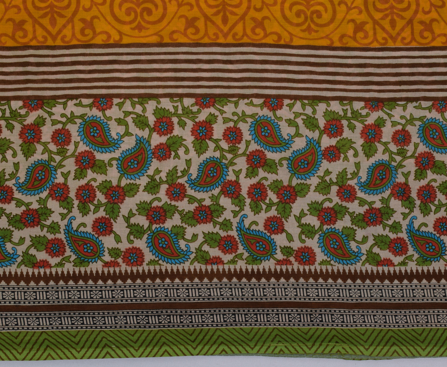 Sushila Vintage Mustard Saree 100% Pure Cotton Printed Floral Soft Craft Fabric