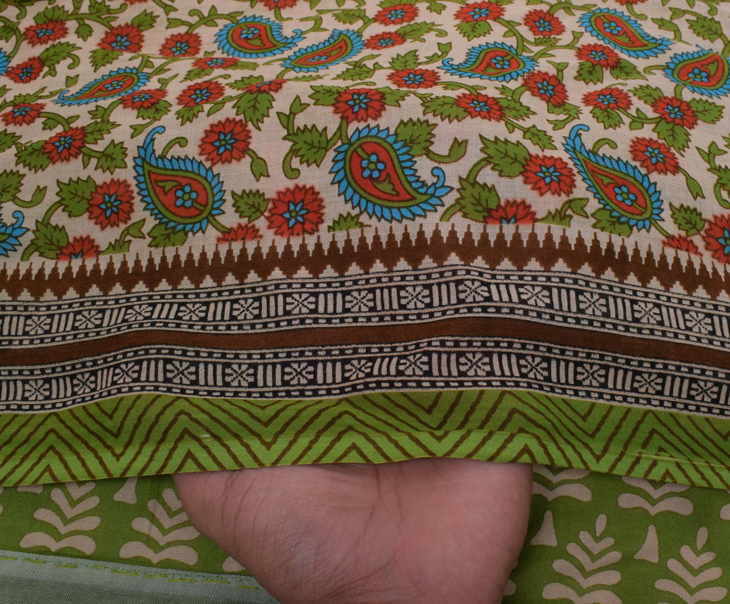 Sushila Vintage Mustard Saree 100% Pure Cotton Printed Floral Soft Craft Fabric