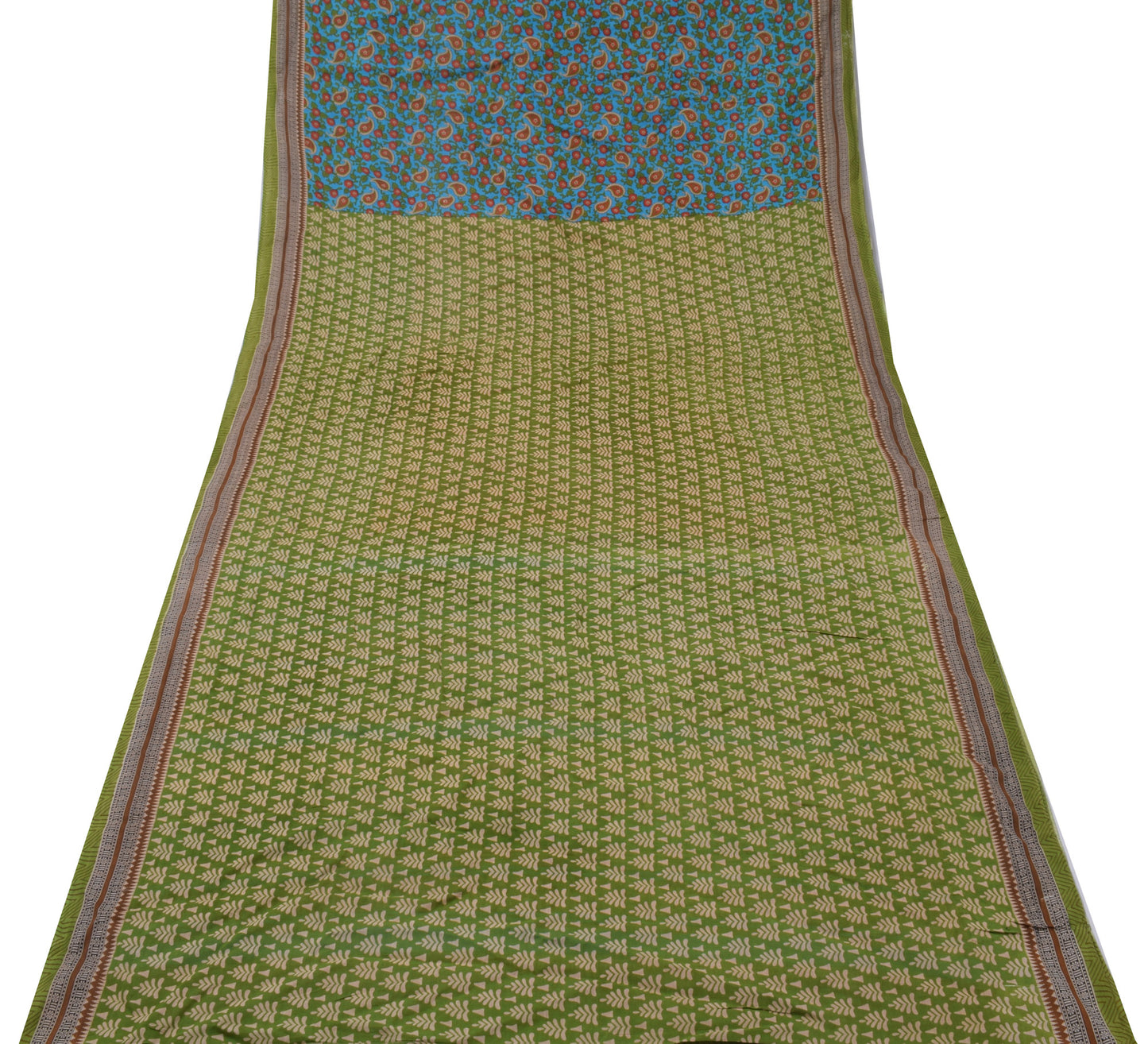 Sushila Vintage Mustard Saree 100% Pure Cotton Printed Floral Soft Craft Fabric