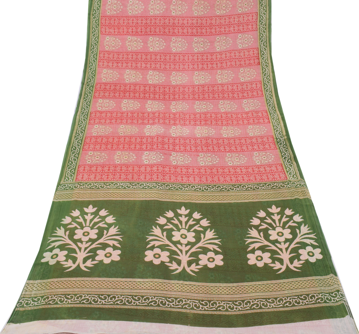 Sushila Vintage Red Saree 100% Pure Cotton Printed Floral Soft Craft Fabric