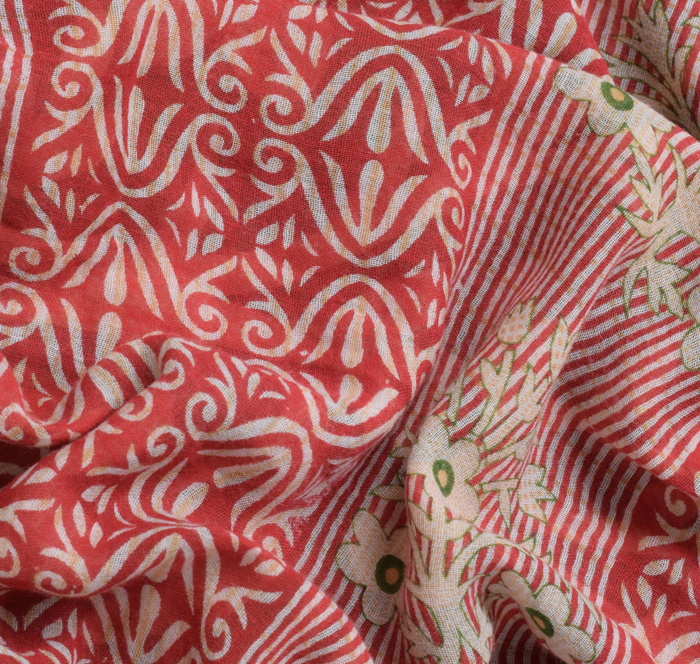 Sushila Vintage Red Saree 100% Pure Cotton Printed Floral Soft Craft Fabric