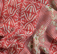 Sushila Vintage Red Saree 100% Pure Cotton Printed Floral Soft Craft Fabric