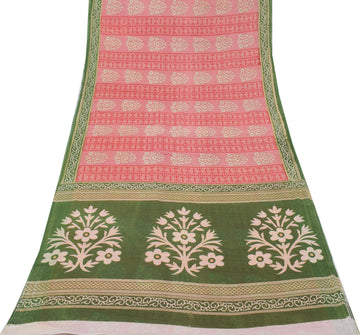 Sushila Vintage Red Saree 100% Pure Cotton Printed Floral Soft Craft Fabric