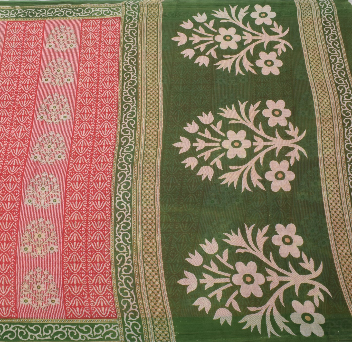 Sushila Vintage Red Saree 100% Pure Cotton Printed Floral Soft Craft Fabric