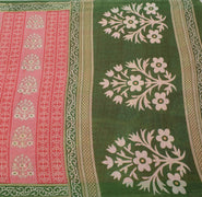 Sushila Vintage Red Saree 100% Pure Cotton Printed Floral Soft Craft Fabric