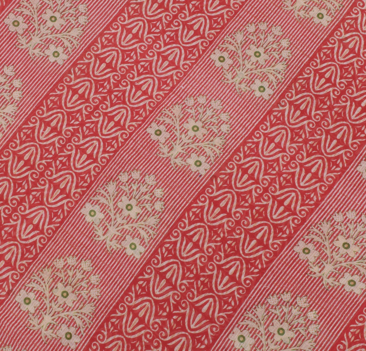 Sushila Vintage Red Saree 100% Pure Cotton Printed Floral Soft Craft Fabric