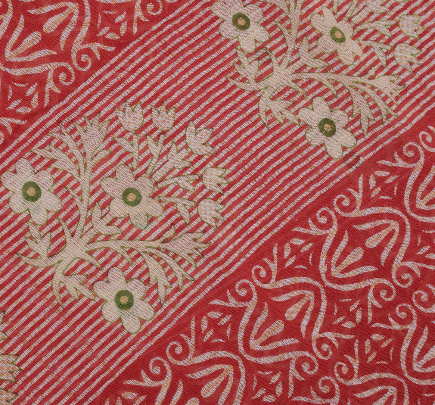 Sushila Vintage Red Saree 100% Pure Cotton Printed Floral Soft Craft Fabric
