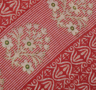 Sushila Vintage Red Saree 100% Pure Cotton Printed Floral Soft Craft Fabric
