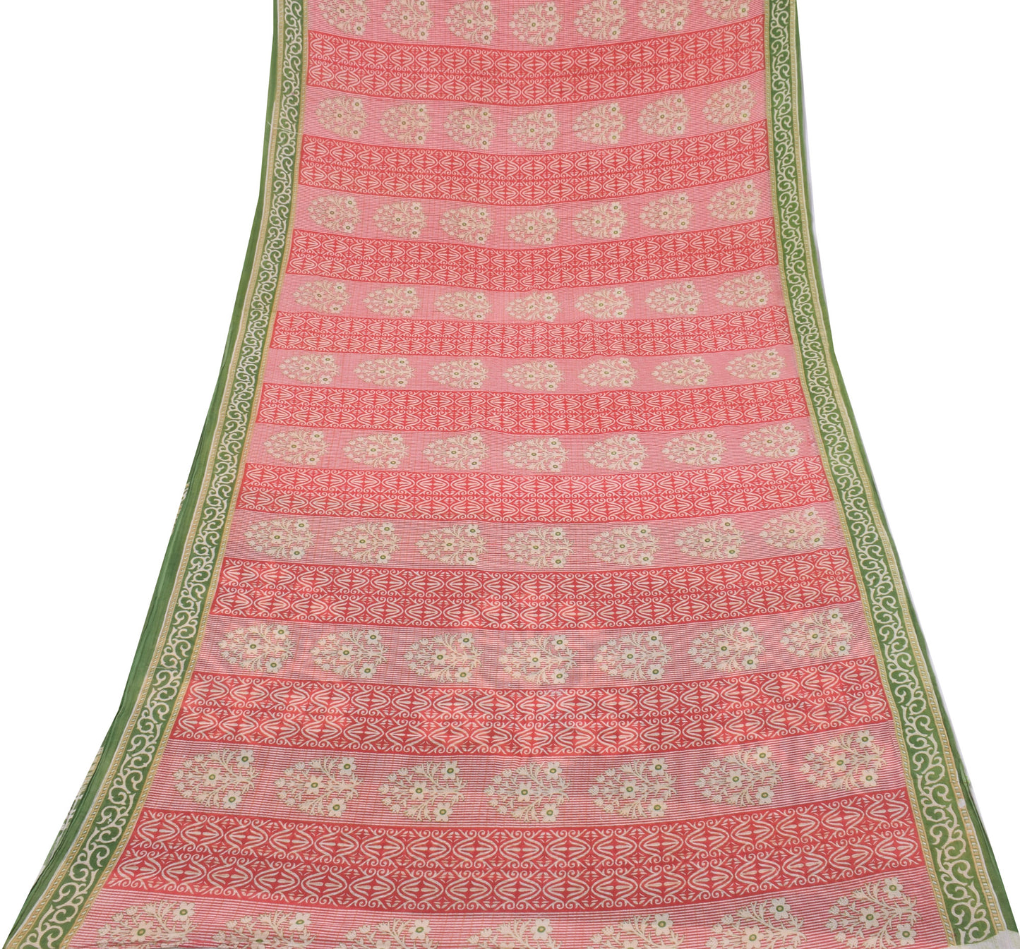 Sushila Vintage Red Saree 100% Pure Cotton Printed Floral Soft Craft Fabric
