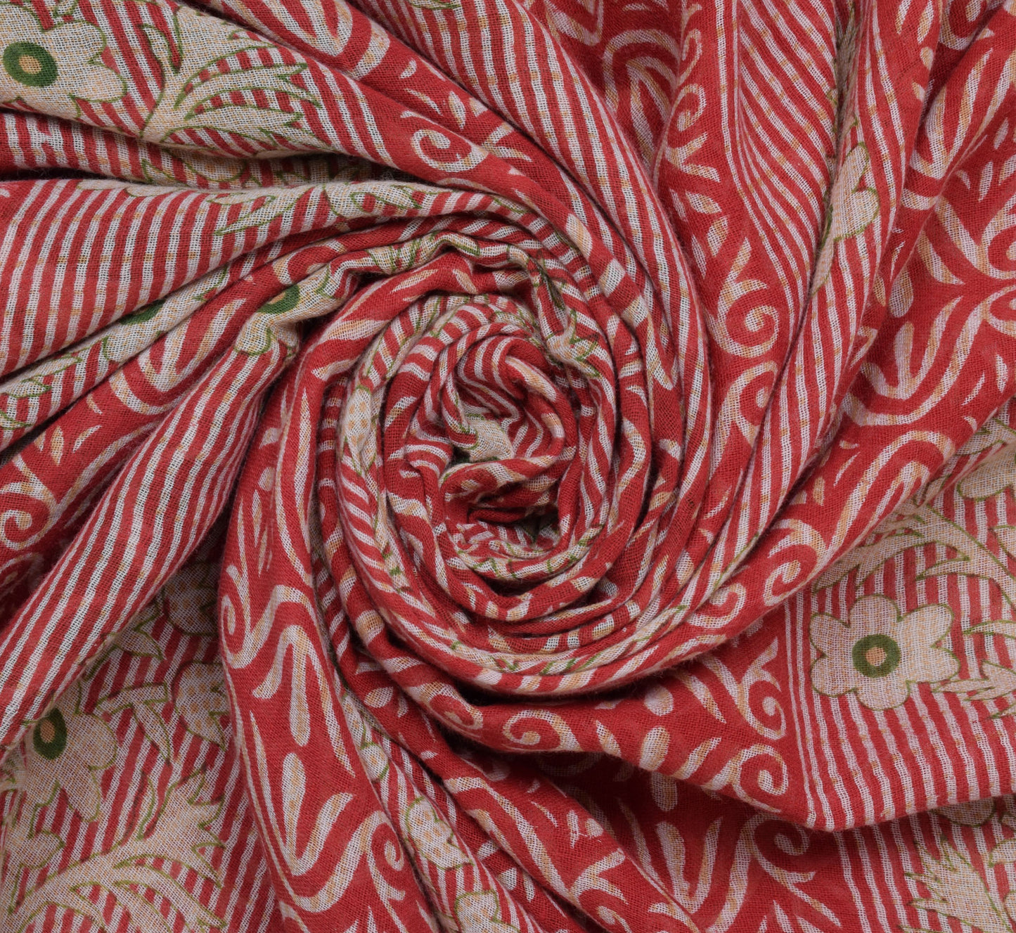 Sushila Vintage Red Saree 100% Pure Cotton Printed Floral Soft Craft Fabric