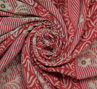 Sushila Vintage Red Saree 100% Pure Cotton Printed Floral Soft Craft Fabric