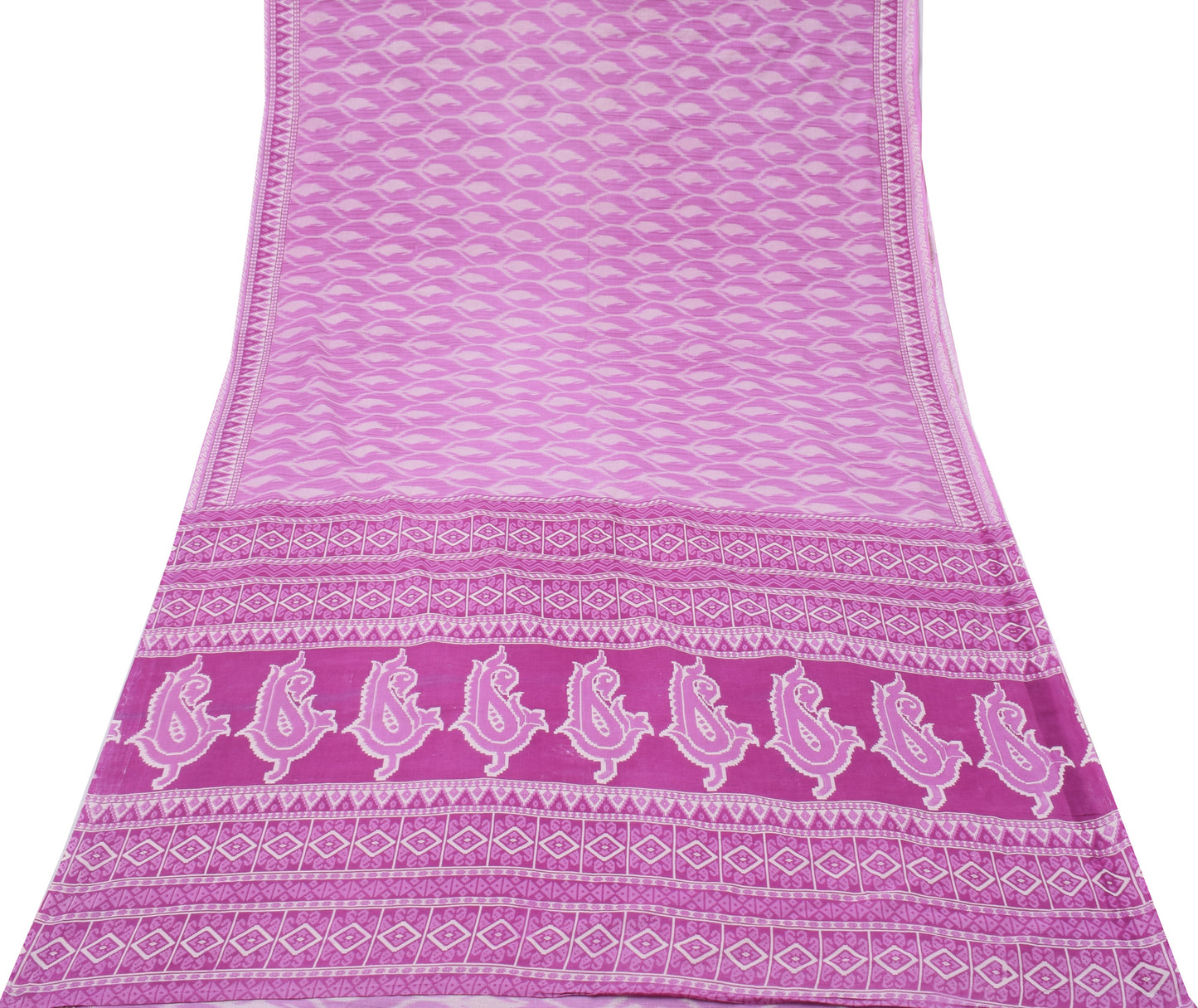Sushila Vintage Purple Saree 100% Pure Cotton Printed Paisley Soft Craft Fabric