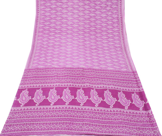 Sushila Vintage Purple Saree 100% Pure Cotton Printed Paisley Soft Craft Fabric