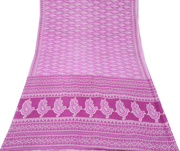 Sushila Vintage Purple Saree 100% Pure Cotton Printed Paisley Soft Craft Fabric
