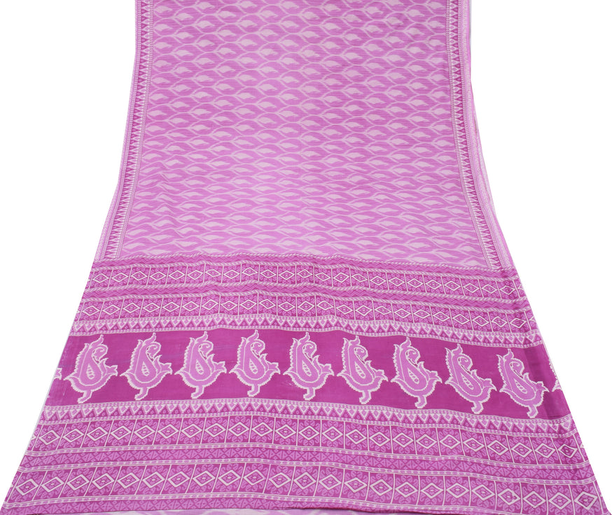 Sushila Vintage Purple Saree 100% Pure Cotton Printed Paisley Soft Craft Fabric