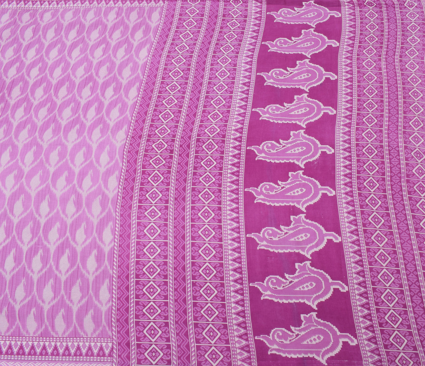 Sushila Vintage Purple Saree 100% Pure Cotton Printed Paisley Soft Craft Fabric