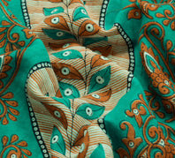 Sushila Vintage Green Saree 100% Pure Cotton Printed Floral Soft Craft Fabric