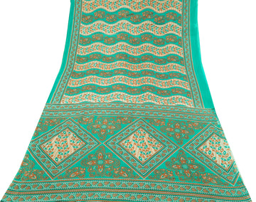 Sushila Vintage Green Saree 100% Pure Cotton Printed Floral Soft Craft Fabric
