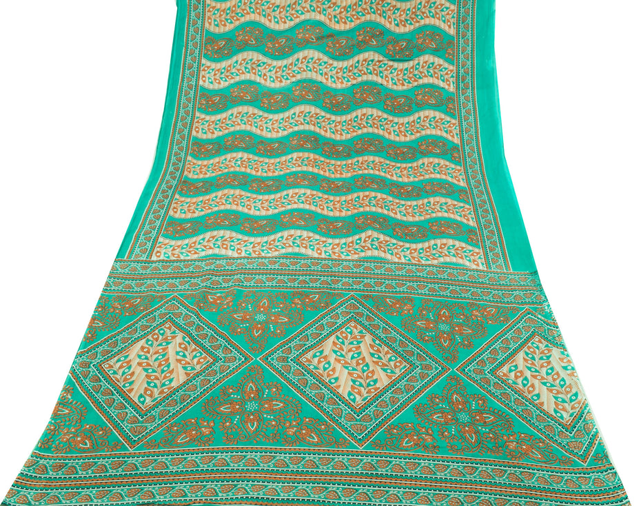 Sushila Vintage Green Saree 100% Pure Cotton Printed Floral Soft Craft Fabric
