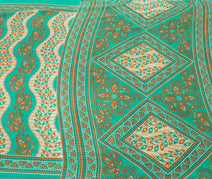 Sushila Vintage Green Saree 100% Pure Cotton Printed Floral Soft Craft Fabric