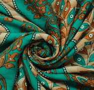 Sushila Vintage Green Saree 100% Pure Cotton Printed Floral Soft Craft Fabric