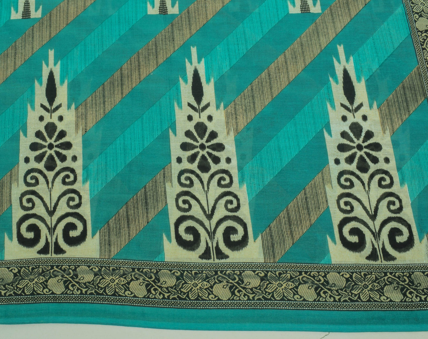 Sushila Vintage Green Saree 100% Pure Cotton Printed Ikkat Soft Craft Fabric