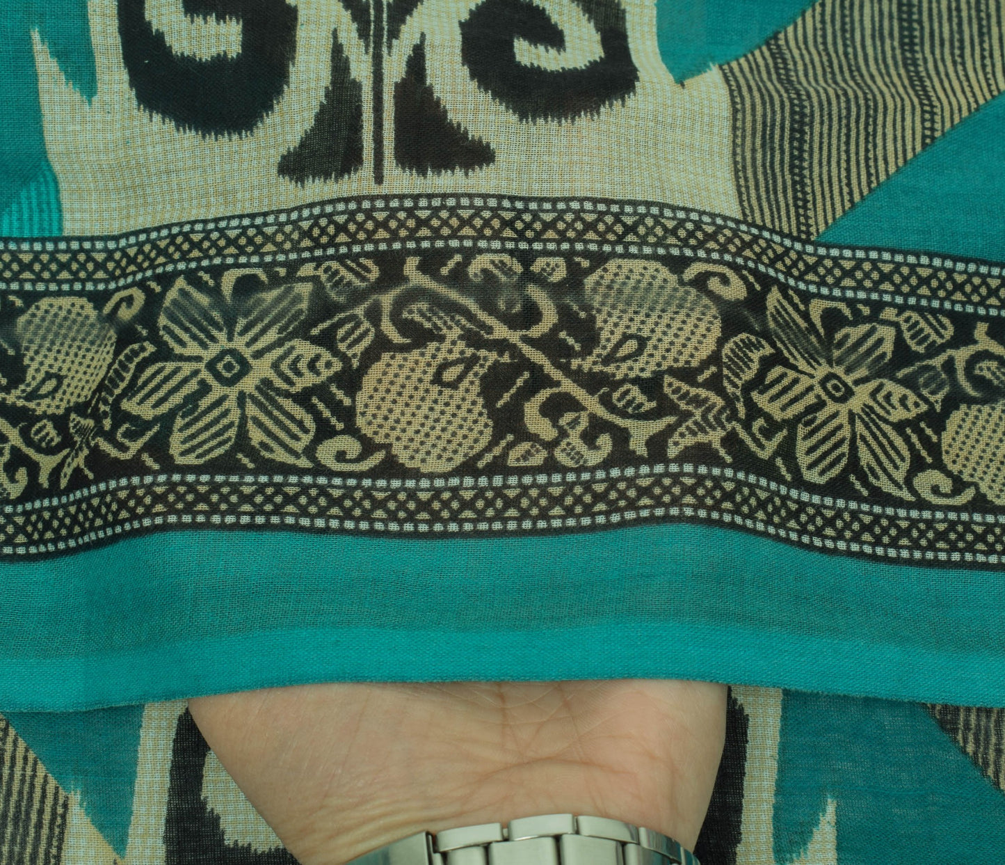 Sushila Vintage Green Saree 100% Pure Cotton Printed Ikkat Soft Craft Fabric