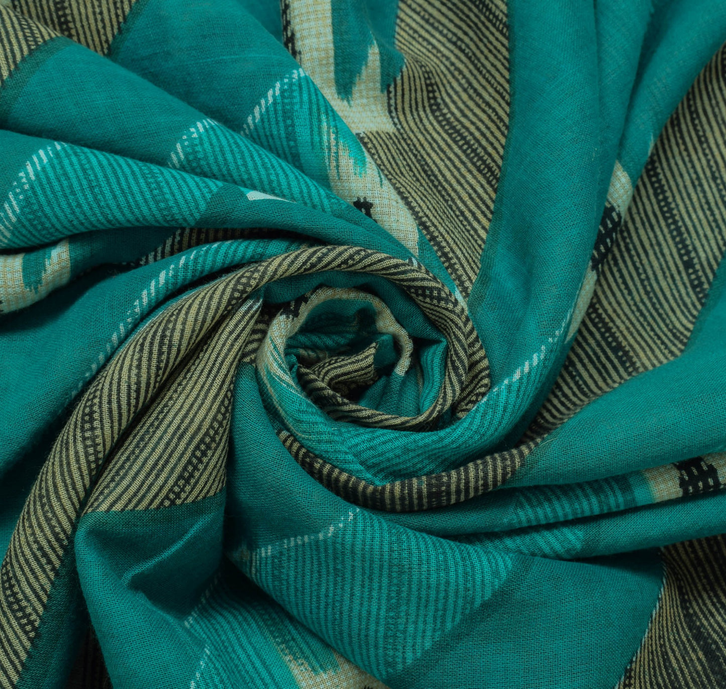 Sushila Vintage Green Saree 100% Pure Cotton Printed Ikkat Soft Craft Fabric