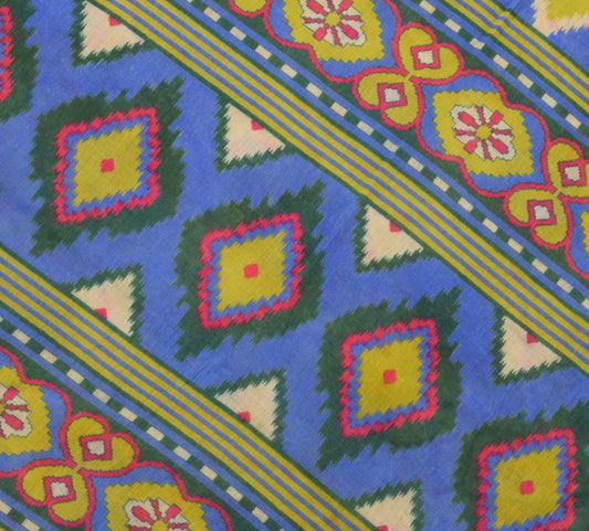 Sushila Vintage Green Saree 100% Pure Cotton Printed Zig-Zag  Soft Craft Fabric