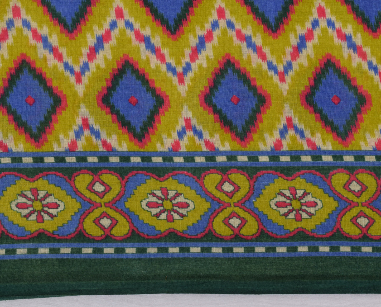 Sushila Vintage Green Saree 100% Pure Cotton Printed Zig-Zag  Soft Craft Fabric