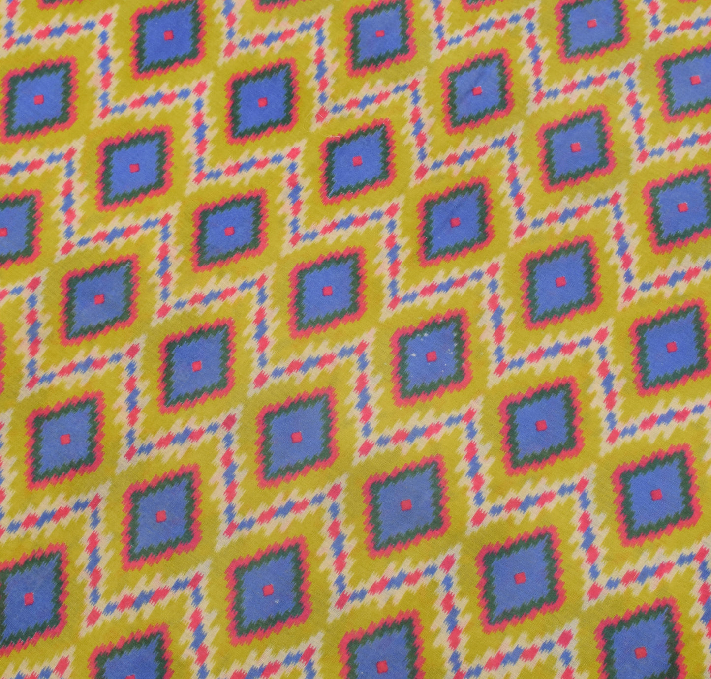 Sushila Vintage Green Saree 100% Pure Cotton Printed Zig-Zag  Soft Craft Fabric