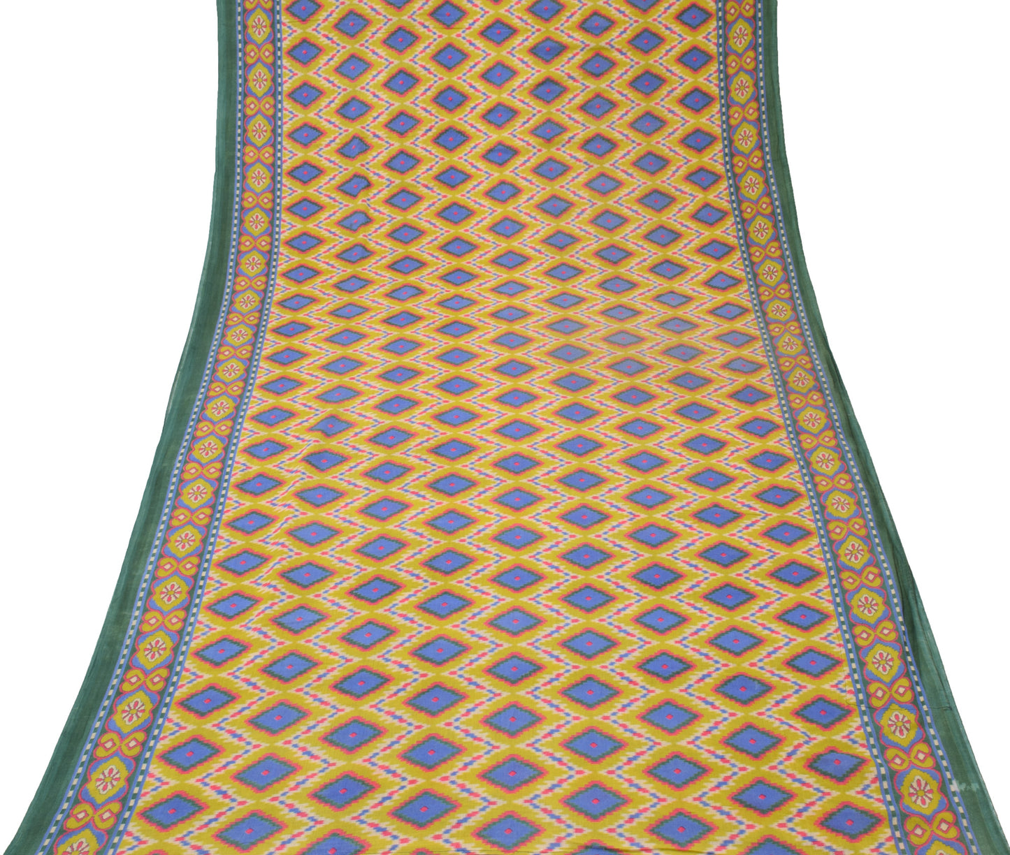 Sushila Vintage Green Saree 100% Pure Cotton Printed Zig-Zag  Soft Craft Fabric