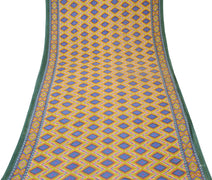 Sushila Vintage Green Saree 100% Pure Cotton Printed Zig-Zag  Soft Craft Fabric