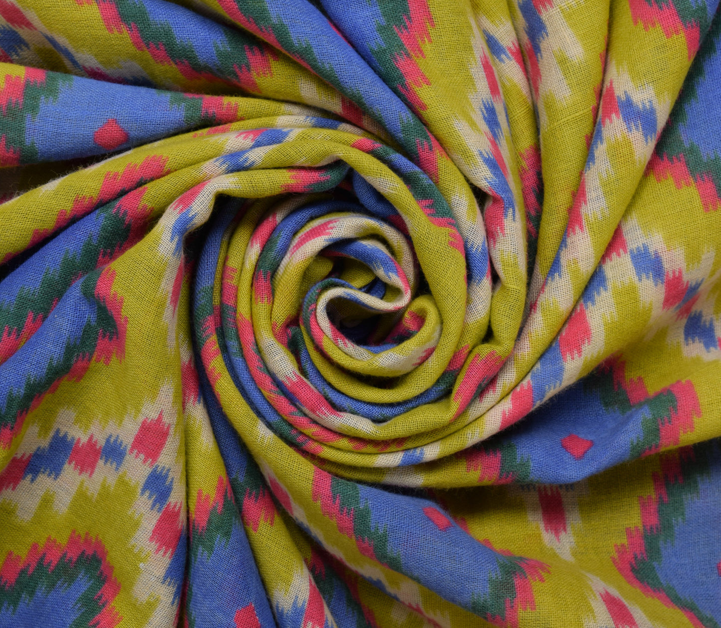 Sushila Vintage Green Saree 100% Pure Cotton Printed Zig-Zag  Soft Craft Fabric