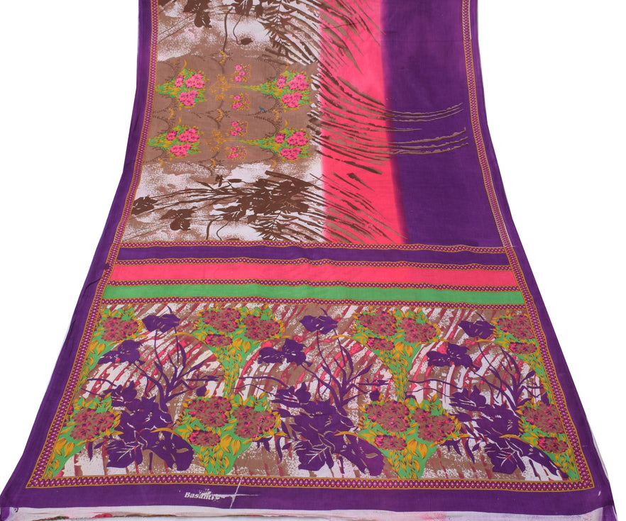 Sushila Vintage Indian Saree 100% Pure Cotton Printed Floral Soft Craft Fabric