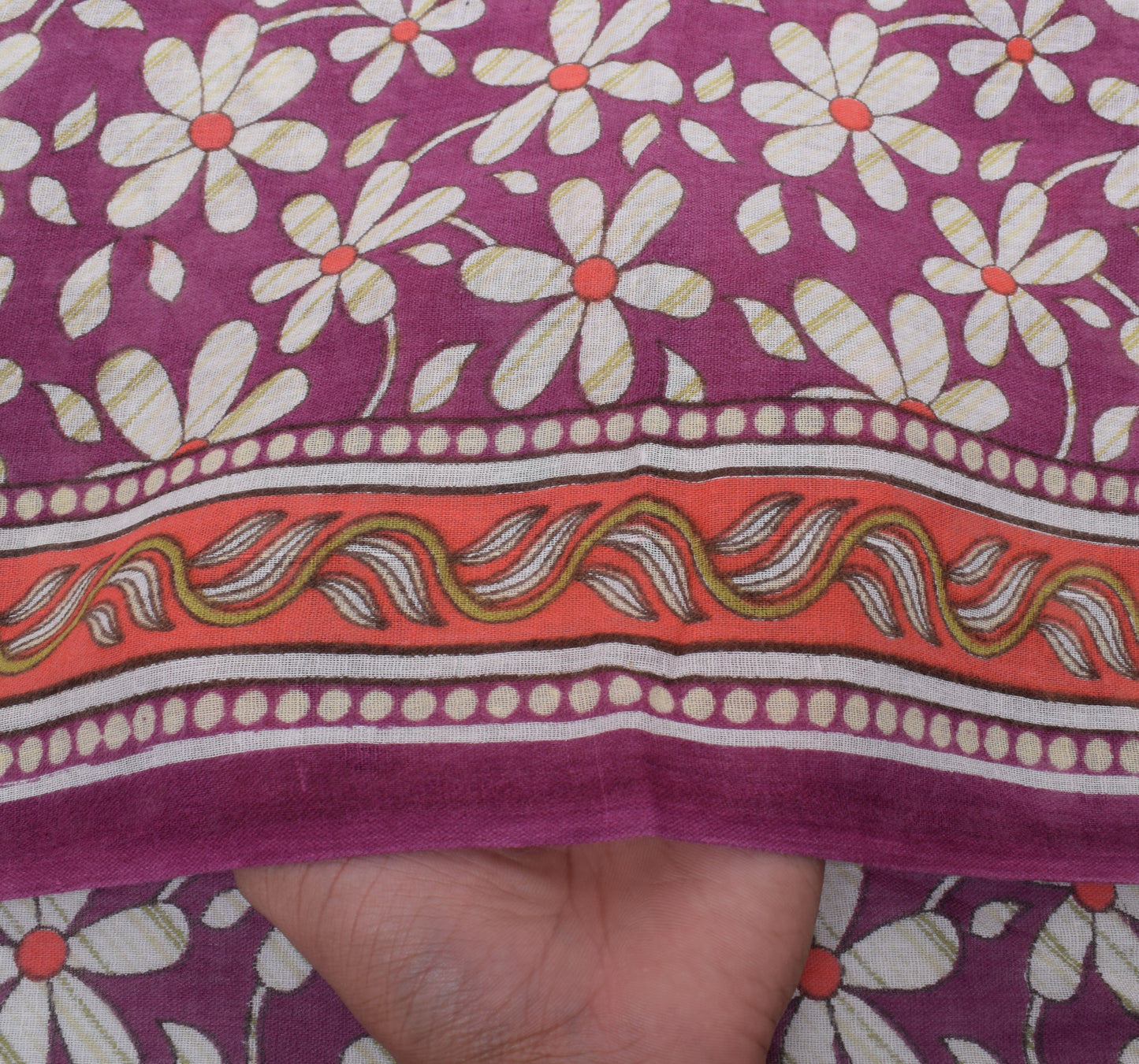 Sushila Vintage Mauve Saree 100% Pure Cotton Printed Floral Soft Craft Fabric