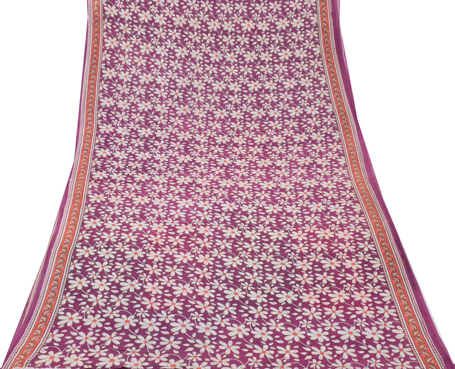 Sushila Vintage Mauve Saree 100% Pure Cotton Printed Floral Soft Craft Fabric