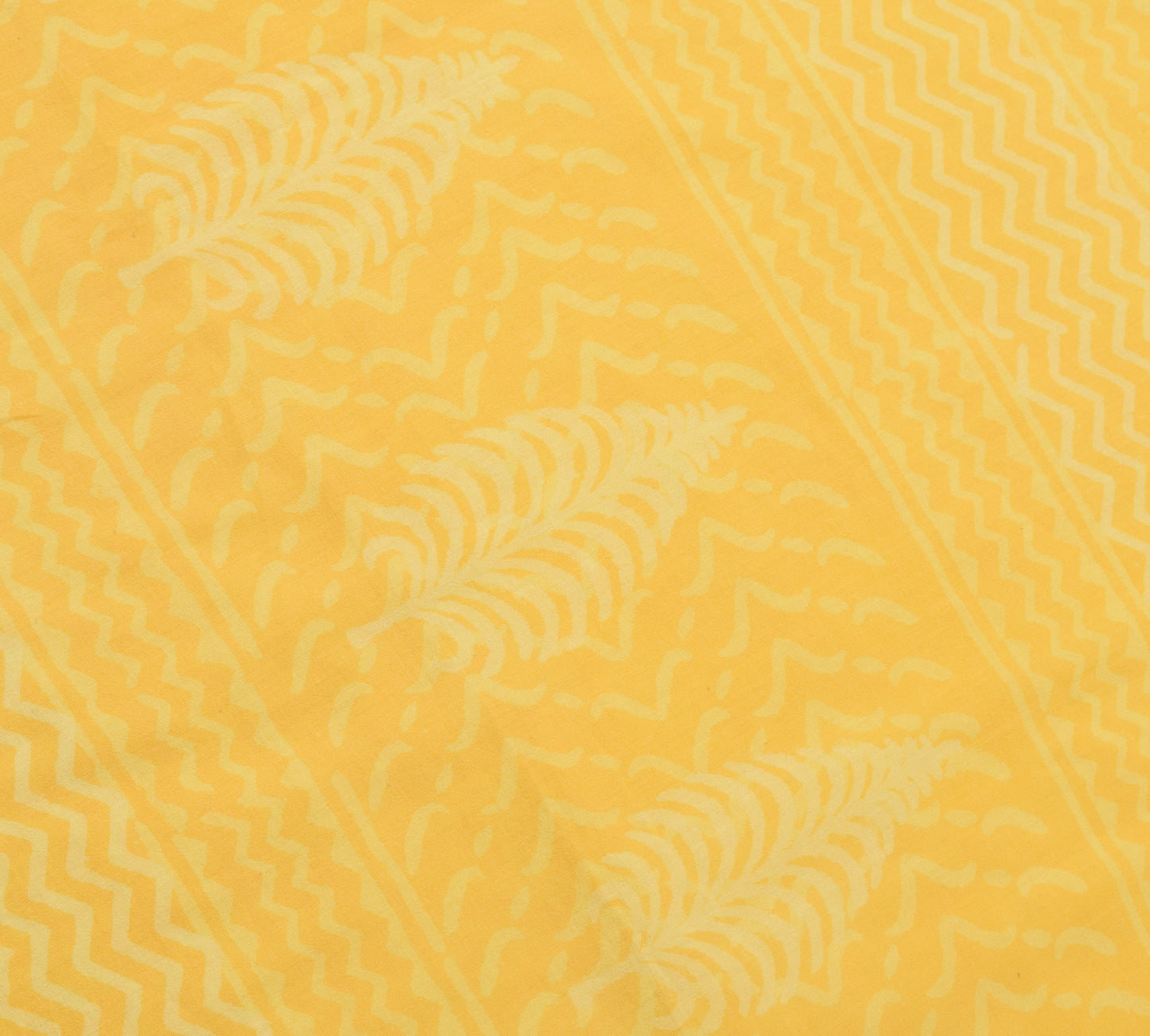 Sushila Vintage Yellow Saree 100% Pure Cotton Printed Zig-Zag Soft Craft Fabric