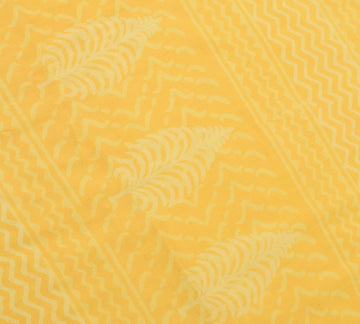 Sushila Vintage Yellow Saree 100% Pure Cotton Printed Zig-Zag Soft Craft Fabric
