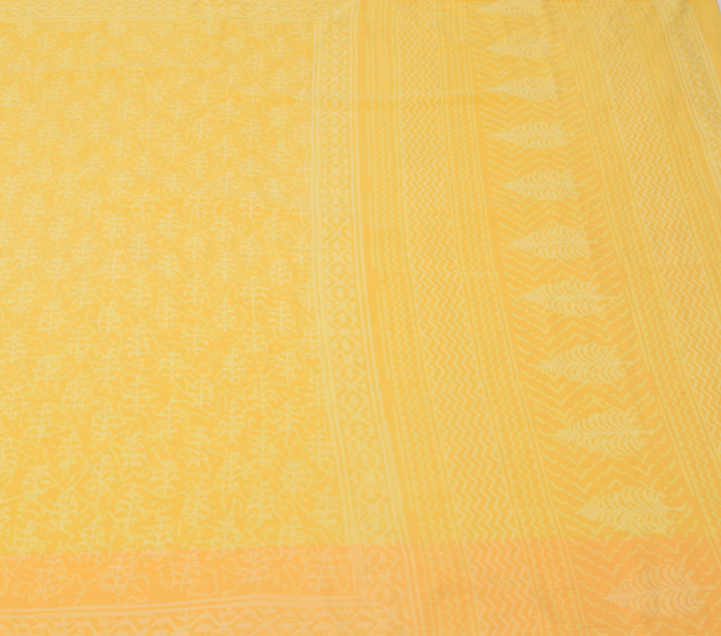 Sushila Vintage Yellow Saree 100% Pure Cotton Printed Zig-Zag Soft Craft Fabric