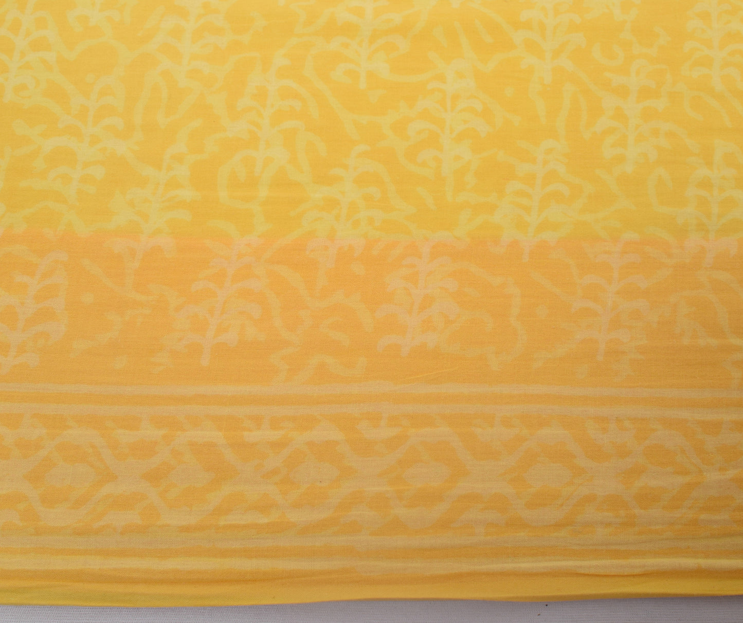 Sushila Vintage Yellow Saree 100% Pure Cotton Printed Zig-Zag Soft Craft Fabric