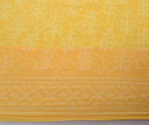 Sushila Vintage Yellow Saree 100% Pure Cotton Printed Zig-Zag Soft Craft Fabric