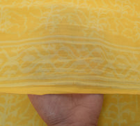Sushila Vintage Yellow Saree 100% Pure Cotton Printed Zig-Zag Soft Craft Fabric