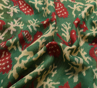 Sushila Vintage Green Saree 100% Pure Cotton Printed Floral Soft Craft Fabric