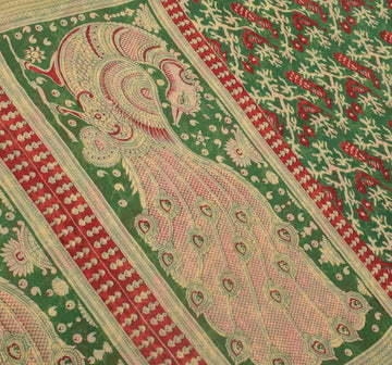Sushila Vintage Green Saree 100% Pure Cotton Printed Floral Soft Craft Fabric