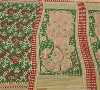 Sushila Vintage Green Saree 100% Pure Cotton Printed Floral Soft Craft Fabric