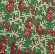 Sushila Vintage Green Saree 100% Pure Cotton Printed Floral Soft Craft Fabric