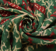 Sushila Vintage Green Saree 100% Pure Cotton Printed Floral Soft Craft Fabric