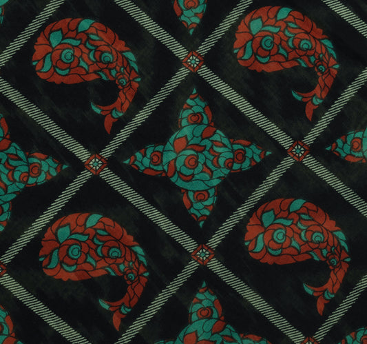 Sushila Vintage Black Saree 100% Pure Cotton Printed Paisley Soft Craft Fabric